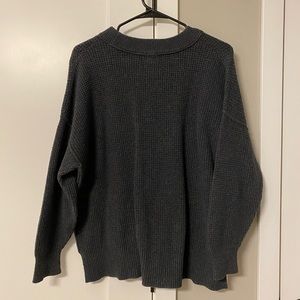 Women’s Aerie Waffle Oversized Crew Sweater - Dark Grey, Size XS